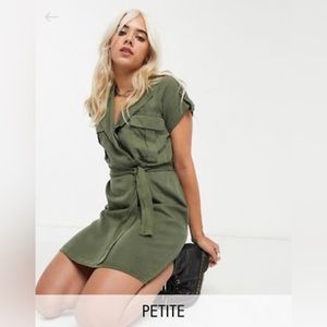 Noisy May Petite mini shirt dress in Khaki Size Medium
